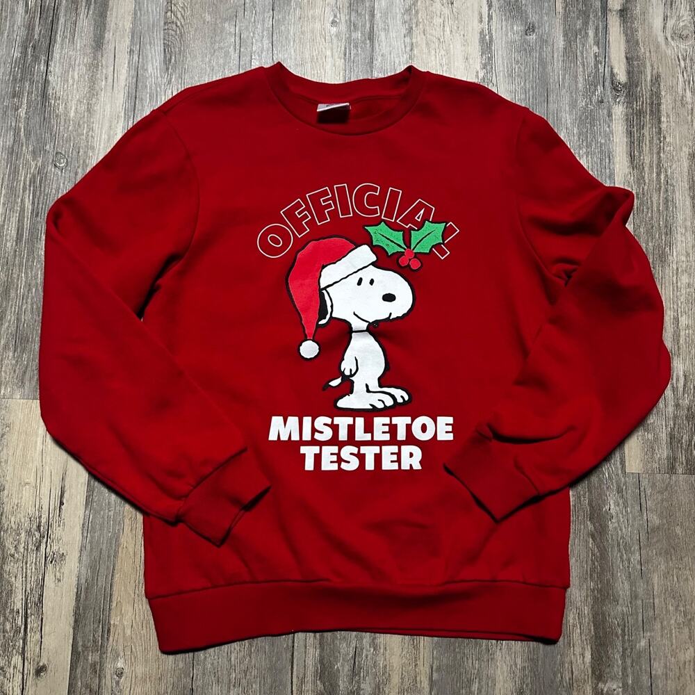 Peanuts Mens M Snoopy Christmas Sweatshirt Red Mistletoe Tester Graphic